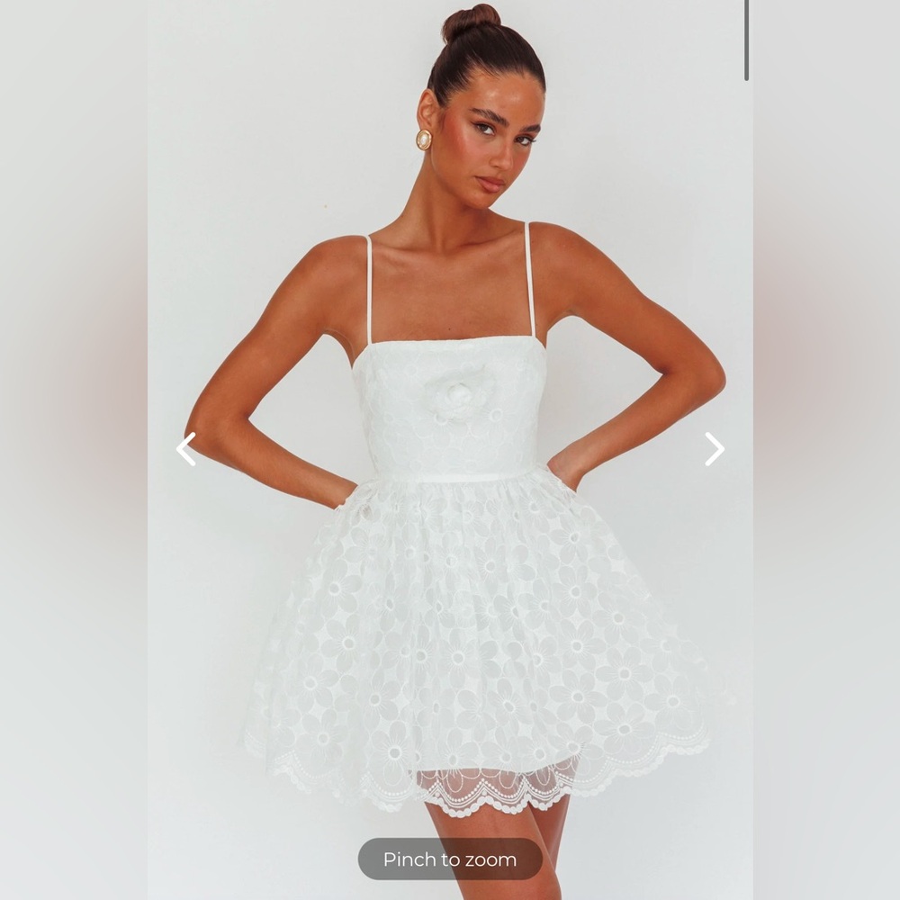 Selfie Leslie Bahia A-Line Square Neckline Mini Dress Lace White